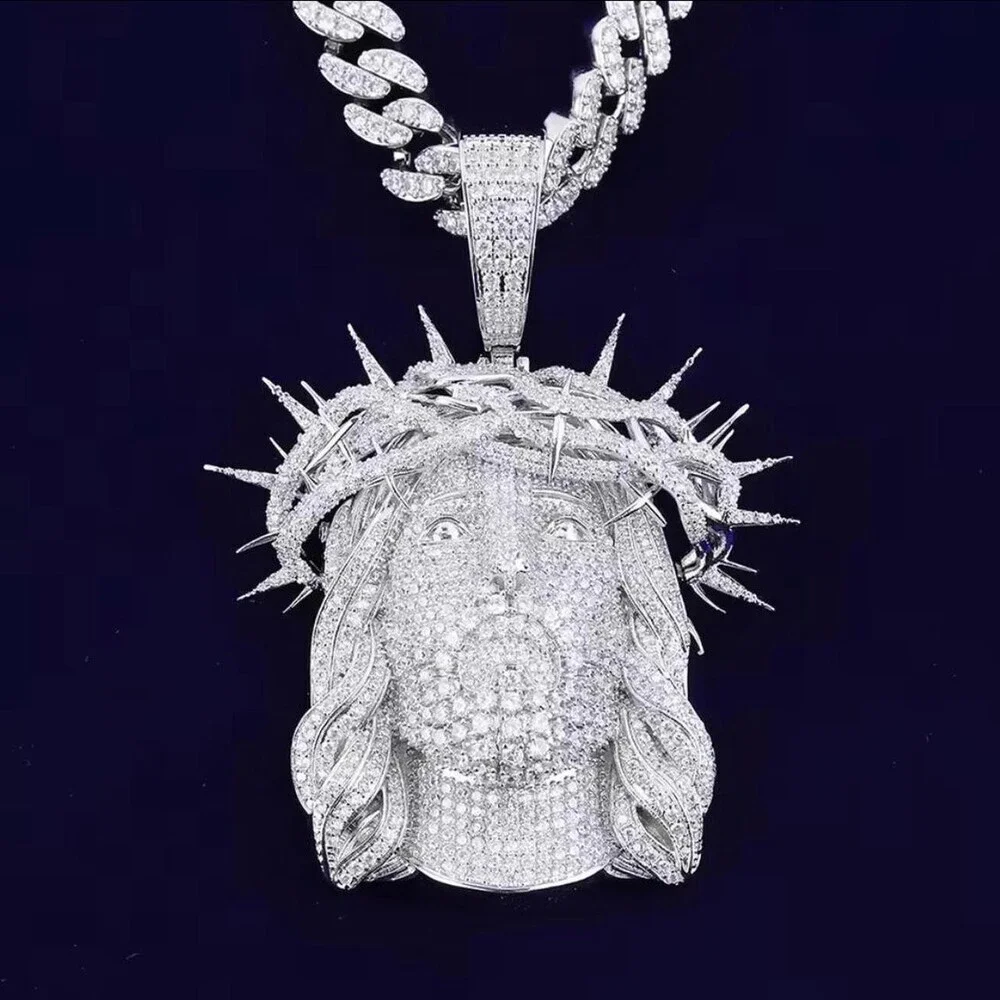 Thorn Crown Jesus Head Pendant, 20 Inch Cuban Chain 9mm link